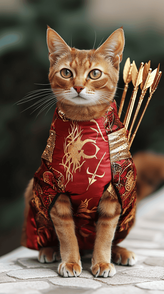 Whimsical and full of charm, these Cupid-inspired looks bring feathers, arrows, and playful gold accents to life — making every cat a little love-messenger in motion.