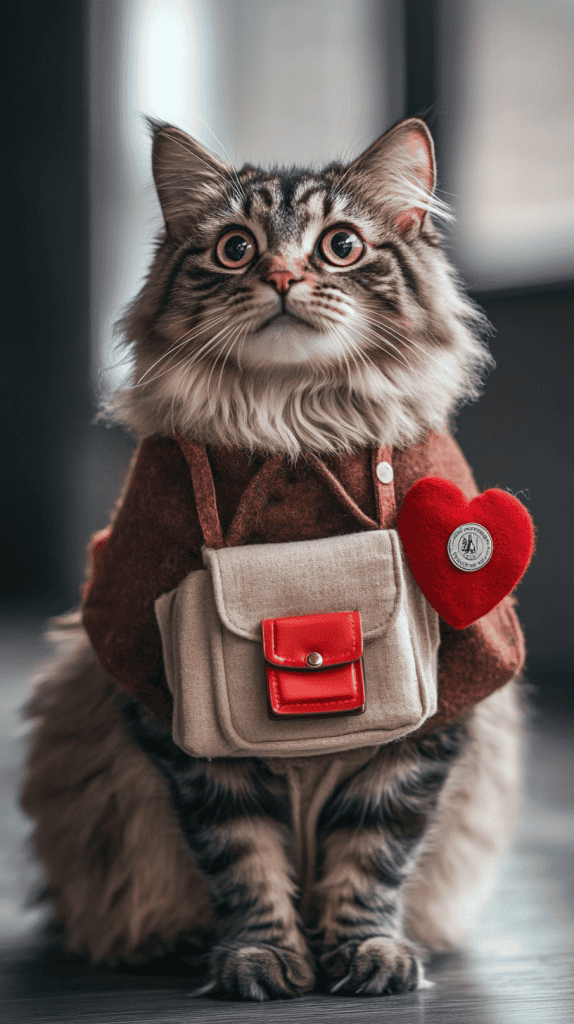 Cats channel the charm of handwritten affection in outfits featuring letter prints, tiny satchels, and romantic stamp details. With soft tones and playful accents, they’re dressed to deliver love in every step.