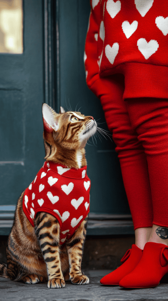 Cats dressed in matching Valentine outfits with their humans bring playful harmony to the season. With shared colors, prints, and cozy styles, these pairs turn every moment into a perfect photo-op.