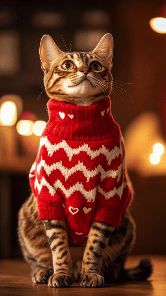 Cozy and stylish, these sweetheart sweaters blend warmth with playful Valentine’s prints, offering comfort and agility for every feline. Perfect for chilly days, they keep cats looking cute while staying snug.