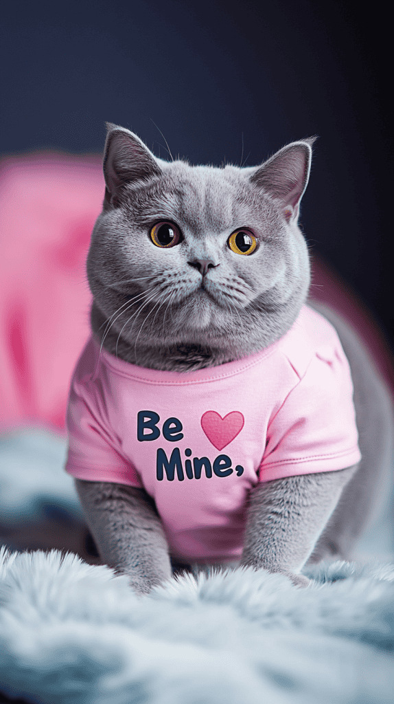 Cats styled in candy heart-themed looks bring pastel colors and sweet sayings to life. Bright, cheerful, and playful — these outfits are pure Valentine joy.