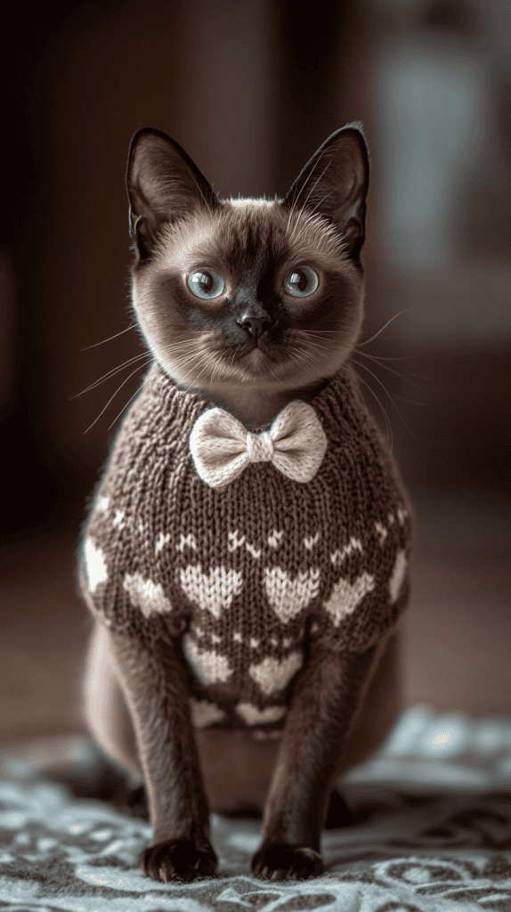 Cats dressed in rich chocolate tones with heart prints and ribbon details bring a sweet and stylish twist to Valentine’s Day. These cozy looks mix comfort with festive charm, perfect for casual parties or everyday flair