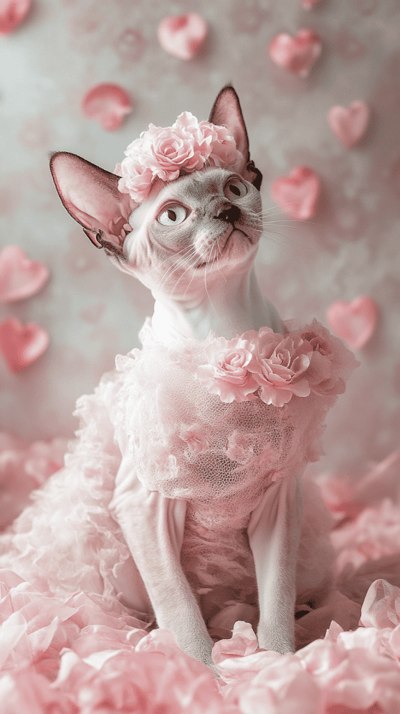 Soft tulle, delicate petals, and rose-toned layers bring out the romantic charm of these floral Valentine looks. A picture-perfect choice for cats who love the spotlight.
