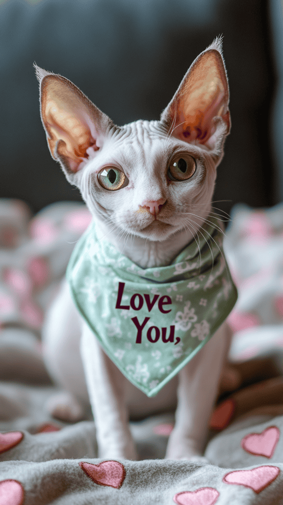 Cats styled in candy heart-themed looks bring pastel colors and sweet sayings to life. Bright, cheerful, and playful — these outfits are pure Valentine joy.