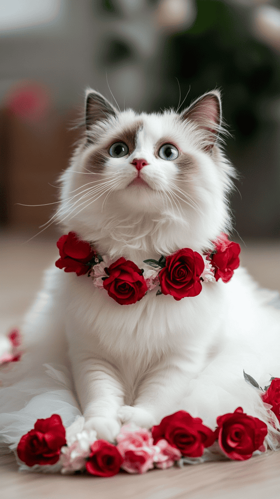 Soft tulle, delicate petals, and rose-toned layers bring out the romantic charm of these floral Valentine looks. A picture-perfect choice for cats who love the spotlight.