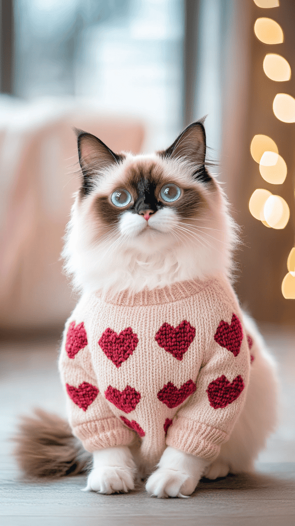 Cozy and stylish, these sweetheart sweaters blend warmth with playful Valentine’s prints, offering comfort and agility for every feline. Perfect for chilly days, they keep cats looking cute while staying snug.