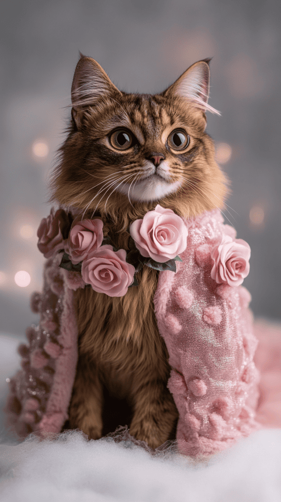 Soft tulle, delicate petals, and rose-toned layers bring out the romantic charm of these floral Valentine looks. A picture-perfect choice for cats who love the spotlight.