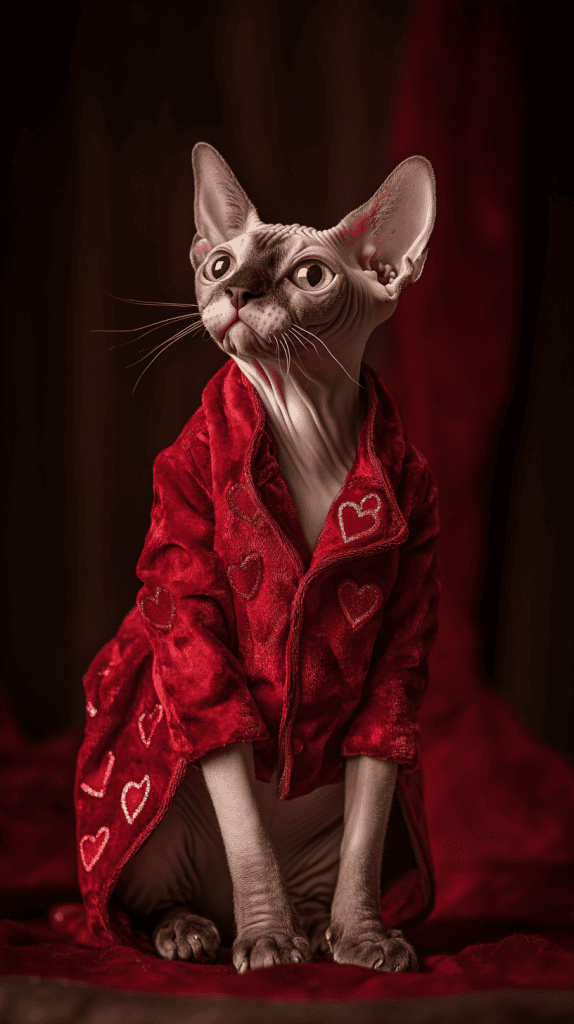 Draped in heart-patterned couture with ruffles, lace, and elegant details, these cats redefine Valentine’s Day fashion — graceful, poised, and dressed to impress.